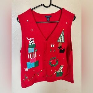 Women's Westbound Christmas Cardigan Sweater Vest Cat Dog Scotty Dog Size MED